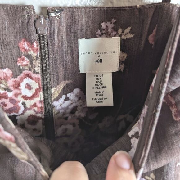Brock Collection X H&M Brown Floral Spaghetti Strap Mini Slip Dress S - Picture 7 of 9